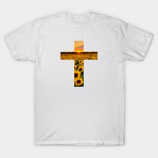 Sunflower Field Sunset Cross T-Shirt